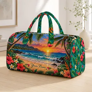 Tropical Beach Sunset and Palm Flowers for Sunny Coastal Getaways and Island Vacations Quilted Weekend Bag