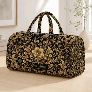 Black And Gold Baroque Floral Scrolls For Elegant Weekend Getaways And Travel Lovers Quilted Weekend Bag