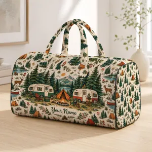 Vintage Camper and Campfire Scenes for Cozy Weekend Getaways and Outdoor Adventures Quilted Weekend Bag