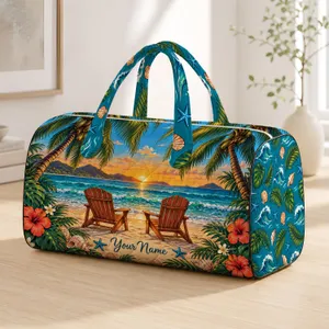 Tropical Palm Beach Chairs for Coastal Getaways and Relaxed Summer Travel Adventures Quilted Weekend Bag