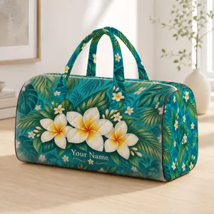 Tropical Plumeria And Palm Leaves For Beach Getaways And Island Vacation Travel Escapes Quilted Weekend Bag