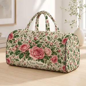 Ivory Rose And Vine Floral Style For Weekend Getaways, Garden Trips And Vacations Quilted Weekend Bag