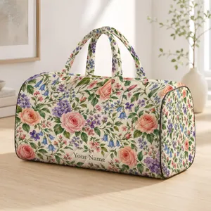 Watercolor Rose And Violet Blooms For Weekend Getaways And Garden-Loving Travelers Quilted Weekend Bag