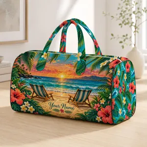 Tropical Beach Sunset With Palm Chairs for Relaxed Summer Getaways and Coastal Escapes Quilted Weekend Bag
