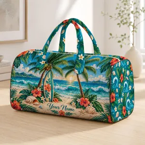 Tropical Palm Trees And Seashells For Sunny Beach Getaways And Coastal Vacation Days Quilted Weekend Bag