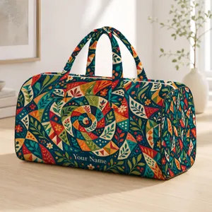 Colorful Patchwork Spirals for Weekend Getaways and Yoga Retreats, Unisex Style Quilted Weekend Bag