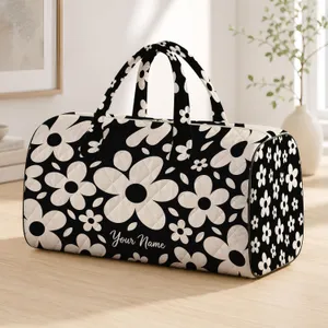 Black and Ivory Daisy Blooms for Sunny Coastal Getaways and Relaxed Weekend Escapes Quilted Weekend Bag