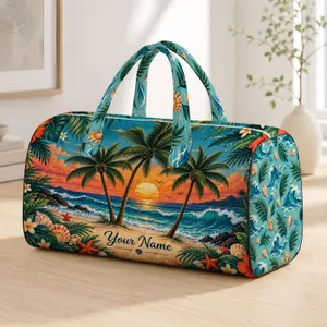 Tropical Palm Sunset And Ocean Waves For Beach Getaways And Summer Travel Quilted Weekend Bag