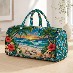 Tropical Palm Beach Waves and Seashells for Sunny Coastal Getaways and Vacation Travel Quilted Weekend Bag