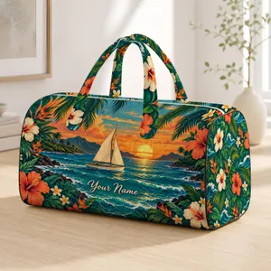 Tropical Sailboat Sunset with Palm Trees for Beach Getaways and Coastal Travel Escapes Quilted Weekend Bag