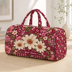 Ivory Daisy and Berry Gingham Florals for Colorful Weekend Getaways and Beach Escapes Quilted Weekend Bag