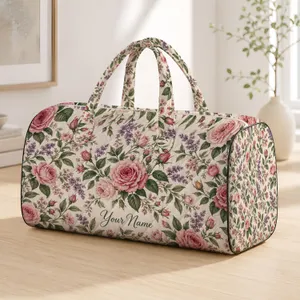 Vintage Rose and Botanical Florals for Beach Travel, Garden Getaways and Summer Escapes Quilted Weekend Bag