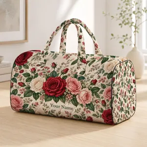 Vintage Rose Garden Blooms for Beach Holidays, Travel and Weekend Getaways for Her Quilted Weekend Bag