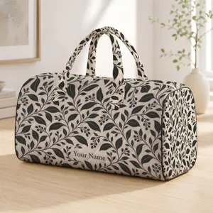 Black Botanical Vine Foliage for Mountain Getaways and Yoga Days for Nature Lovers Quilted Weekend Bag