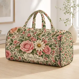Blush Rose And Daisy Botanicals For Weekend Travel, Yoga, And Everyday Getaways Quilted Weekend Bag