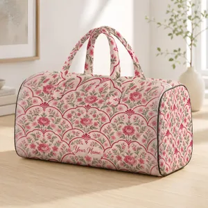 Blush Rose Scallop Florals for Beach Days, Yoga Trips and Weekend Getaways for Her Quilted Weekend Bag