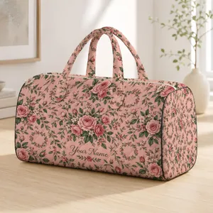 Blush Rose Vines for Romantic Picnic Travel and Relaxed Weekend Getaways for Her Quilted Weekend Bag