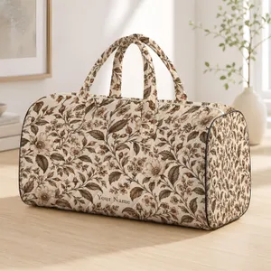Ivory Sepia Wildflower Vines for Scenic Rail Journeys and Relaxed Weekend Getaways Quilted Weekend Bag