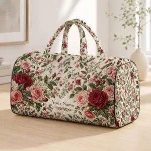 Vintage Rose Garden for Weekend Getaways and Yoga Retreats, Elegant Floral Style Quilted Weekend Bag