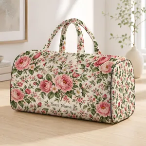 Ivory Rose Bouquet and Sage Foliage for Sunny Beach Getaways and Weekend Travel Lovers Quilted Weekend Bag