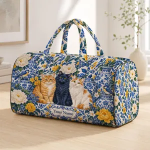 Blue-and-Gold Cats, Porcelain Vases and Florals for Charming Weekend Getaways Away Quilted Weekend Bag