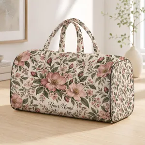Vintage Rose and Wildflower Motifs for Spa Days, Travel and Weekend Getaways Quilted Weekend Bag