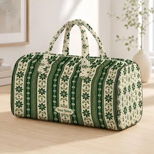 Forest Green Geometric Stripes for Weekend Travel and Gym Days, Unisex Style Quilted Weekend Bag