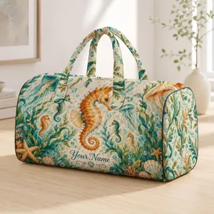 Ivory Seahorse And Jellyfish Ocean Scene For Coastal Getaways And Relaxing Yoga Retreats Quilted Weekend Bag