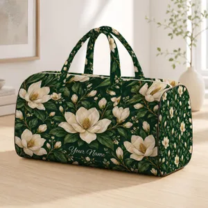 Cream Magnolia Blooms for Coastal Getaways, Camping Trips and Relaxed Weekend Escapes Quilted Weekend Bag