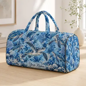 Blue Sea Turtles and Coral Reef Motifs for Relaxed Coastal Getaways and Ocean Lovers Quilted Weekend Bag