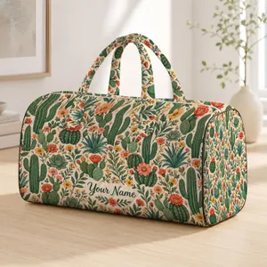 Sage Cactus And Wildflower Motifs For Desert-Inspired Travel And Weekend Getaways Quilted Weekend Bag