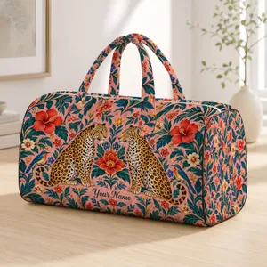 Leopard and Wildflower Motifs for Weekend Getaways and Active Travel Adventures Quilted Weekend Bag