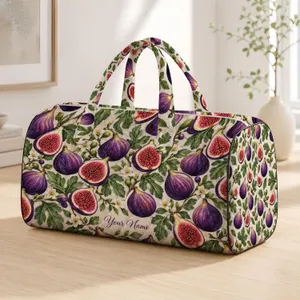Purple Fig Fruit and Botanical Leaves for Orchard Getaways and Relaxed Weekend Escapes Quilted Weekend Bag