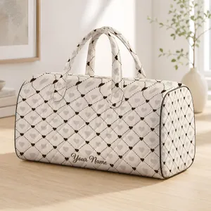 Ivory Brown Heart Lattice for Romantic Weekend Getaways and Travel Lovers Quilted Weekend Bag
