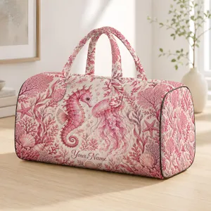 Pink Seahorse and Jellyfish Ocean Scene for Relaxed Coastal Getaways and Seaside Weekends Quilted Weekend Bag