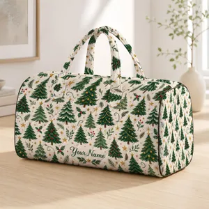 Watercolor Christmas Trees And Golden Stars For Festive Holiday Getaways And Winter Travel Quilted Weekend Bag