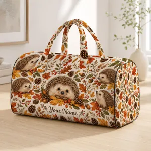 Cute Hedgehogs And Autumn Leaves For Cozy Fall Woodland Walks And Nature Lovers Quilted Weekend Bag