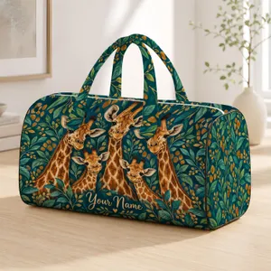 Giraffe Family and Safari Leaves for Weekend Getaways and Everyday Adventures Quilted Weekend Bag