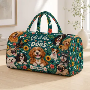 Playful Puppy Portraits for Weekend Getaways and Everyday Travel with Dog Lovers Quilted Weekend Bag