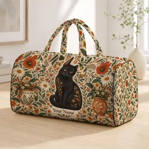 Vintage Black Cat And Wildflowers For Cozy Weekend Getaways And Cat Lover Gifts Quilted Weekend Bag