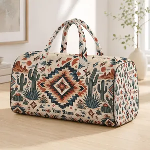 Southwestern Cactus and Sunburst Motifs for Yoga Days and Weekend Getaways for Her Quilted Weekend Bag