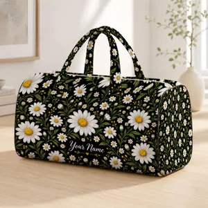 White Daisy Blooms for Weekend Getaways and Yoga Sessions, Women's Floral Travel Style Quilted Weekend Bag