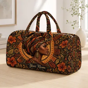 African Woman Profile in Earth-Tone Heritage Patchwork for Culture-Loving Travel Days Quilted Weekend Bag