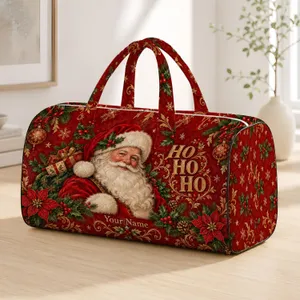 Vintage Santa Claus with Holly and Gifts for Cozy Christmas Holiday Travel Celebrations Quilted Weekend Bag