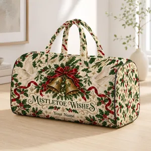 Vintage Mistletoe, Bell And Dove Holiday Cheer For Festive Christmas Getaways Quilted Weekend Bag