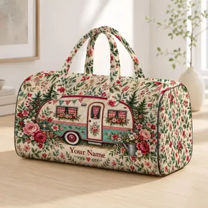 Vintage Floral Camper Trailer for Road Trip Getaways and Country Camping Lovers Everywhere Quilted Weekend Bag