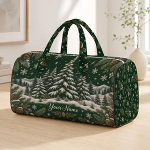 Snowy Evergreen Forest and Pinecones for Cozy Winter Holiday Travel and Cabin Escapes Quilted Weekend Bag