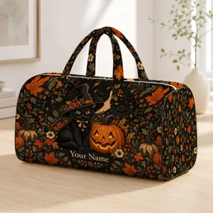 Witch Cat And Jack-O’-Lantern Halloween Charm For Cozy Autumn Getaways Quilted Weekend Bag