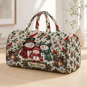 Snowmen and Cardinal Birds for Cozy Christmas Getaways and Winter Holiday Travel Quilted Weekend Bag