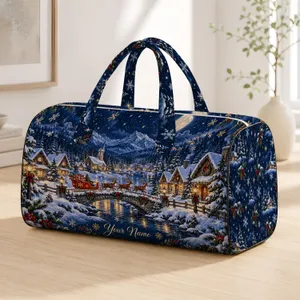 Snowy Village Sleigh Under Golden Stars for Cozy Winter Holiday Travel and Seasonal Escapes Quilted Weekend Bag